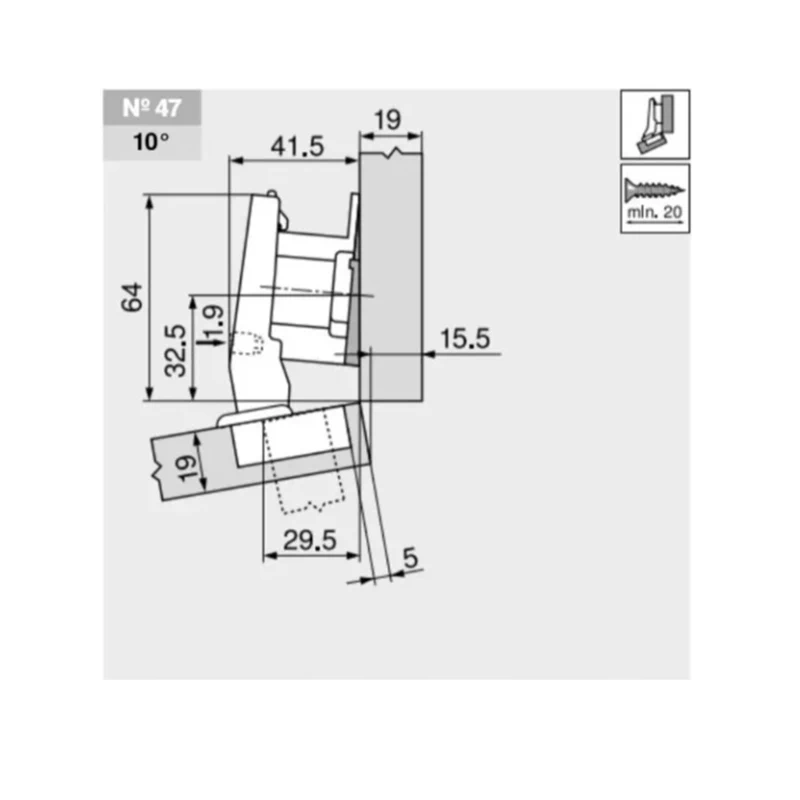 Завіса Blum кутова +15⁰ кут відкривання 95⁰ 79A9454,T MB15+ V50 NI Нікель - 2