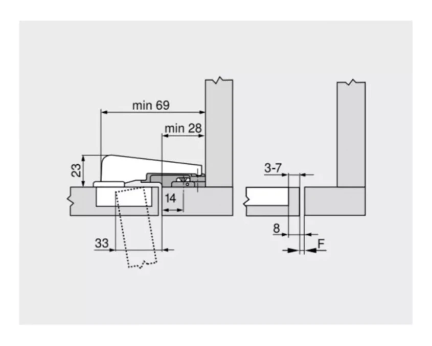 Завіса Blum Modul під фальшпанель кут відкривання 95⁰ 99M9550 MB V50 NI Нікель - 2