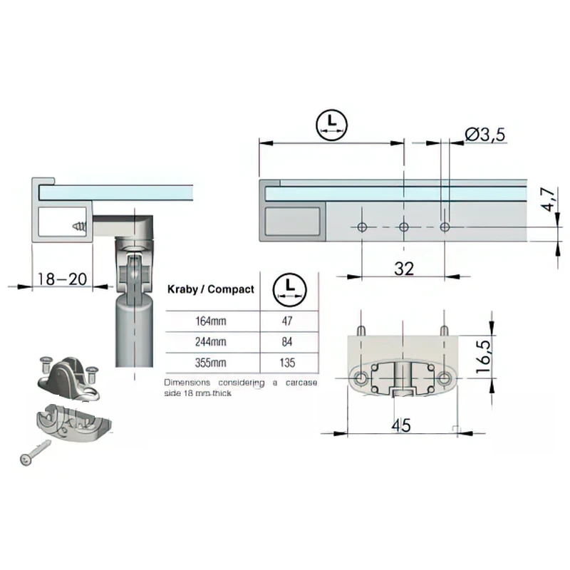 Кріплення для вузького алюмінієвого профілю Italiana Ferramenta KRABY - 2