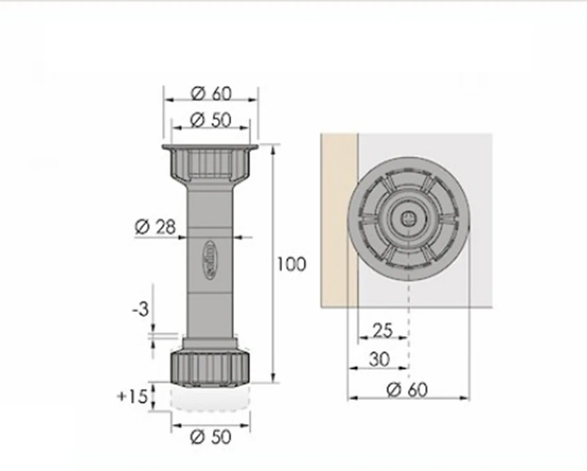 Ніжка меблева пластикова посилена Scilm Н-100мм Чорна - 2