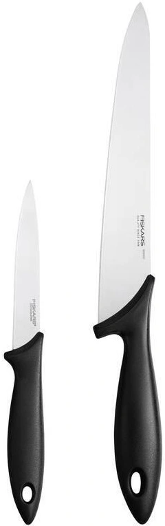 Набір ножів для шеф-кухаря Fiskars Essential, 2 шт, нержавіюча сталь, пластик, чорний