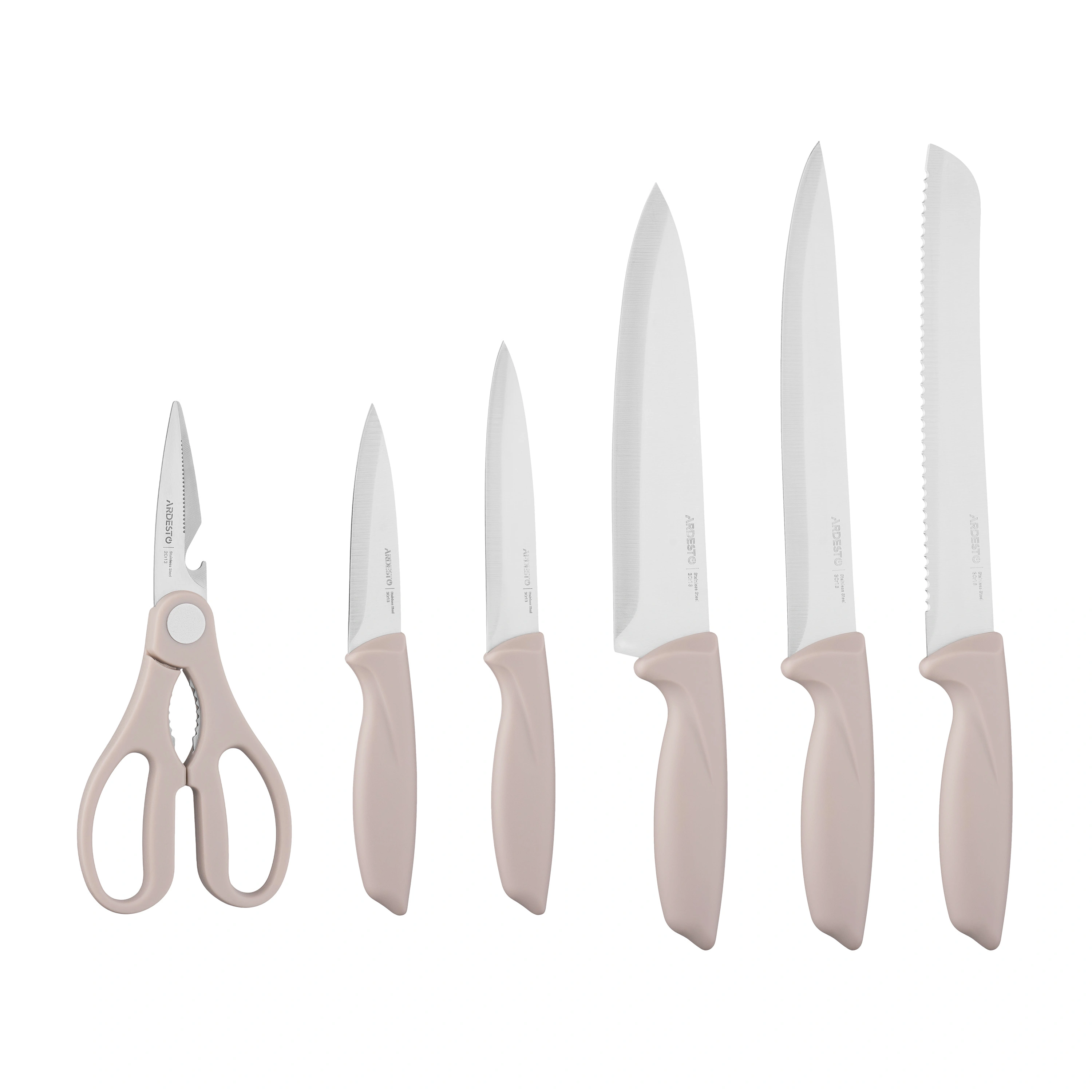 Набір ножів з блоком Ardesto Gemini, 7 предметів, нержавіюча сталь, пластик, бежевий - 2