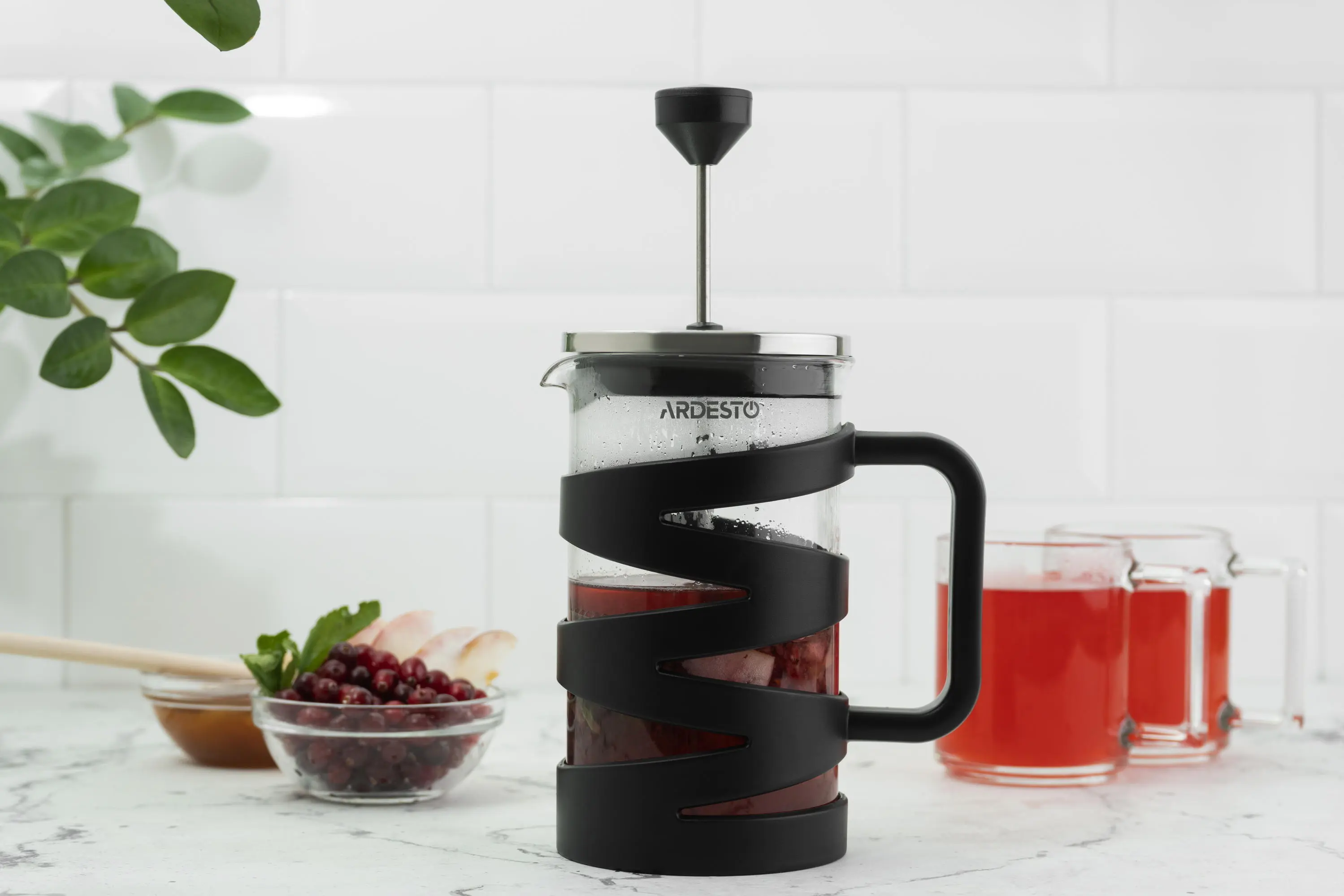 Френч-прес Ardesto Gemini, 600мл, боросилікатне скло, пластик, нержавіюча сталь, прозорий, чорний - 2