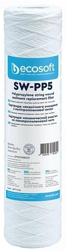 Картридж з поліпропіленової нитки Ecosoft 2.5х10", 5мкм